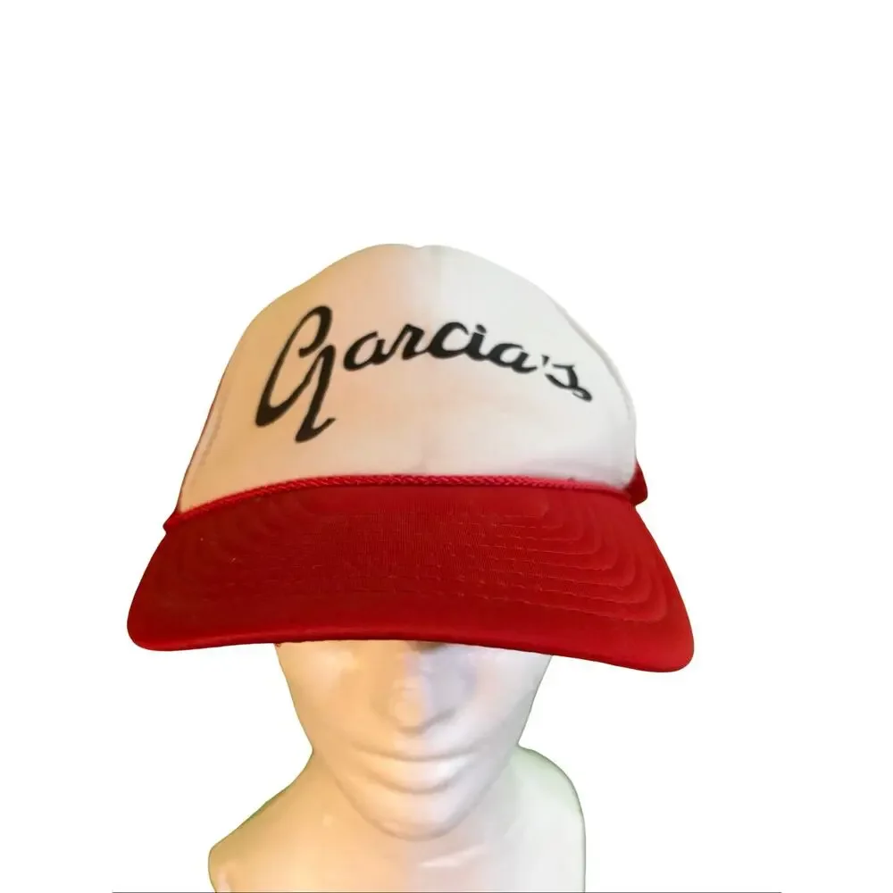 Vintage Garcia’s Trucker Hat Red White Snapback Fishing Bait Tackle Cap USA